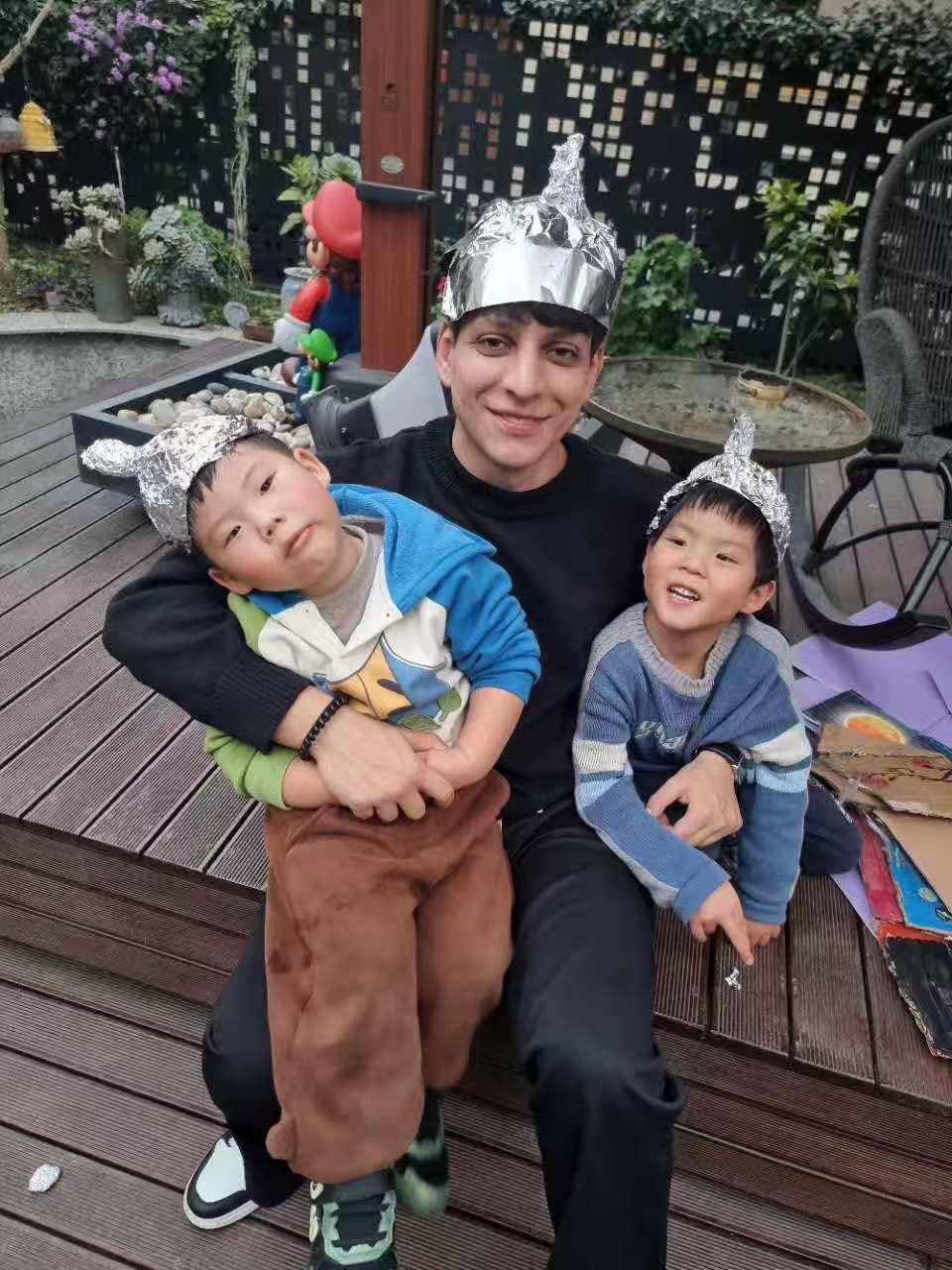 Michele with the children of his new host family